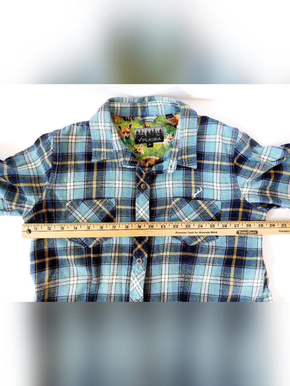 Fox Blue Plaid Flannel Pladra Shirt  Medium 100% Cotton Made In USA Western - Picture 6 of 7